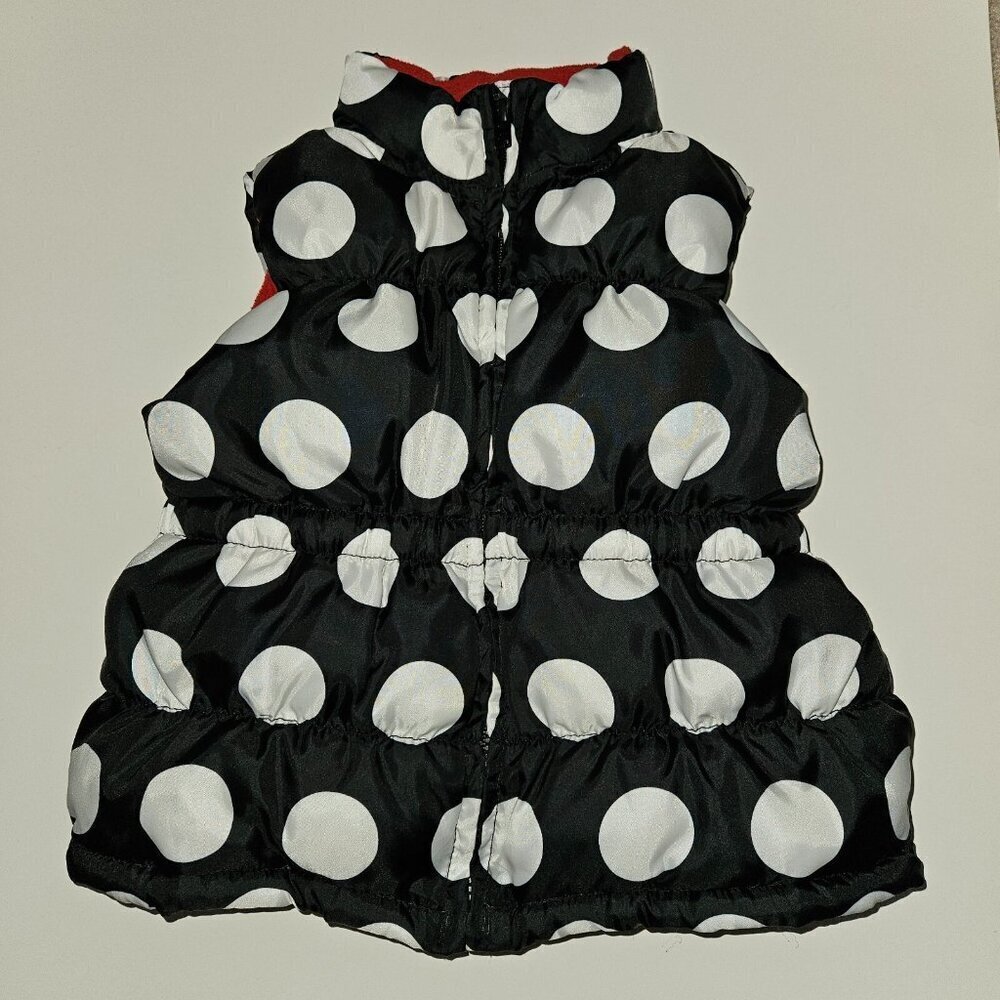 Gymboree Black White Polka Dot Puffer Vest Red Bow Fleece Lined Girls Small 5-6